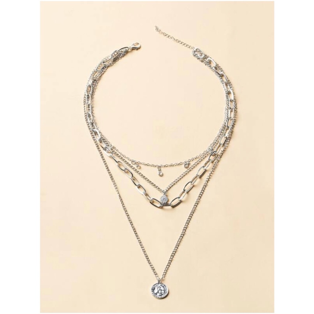 Multilayer Pendant Chain Necklace Set Boho Layered Gold Tone - Picture 7 of 8